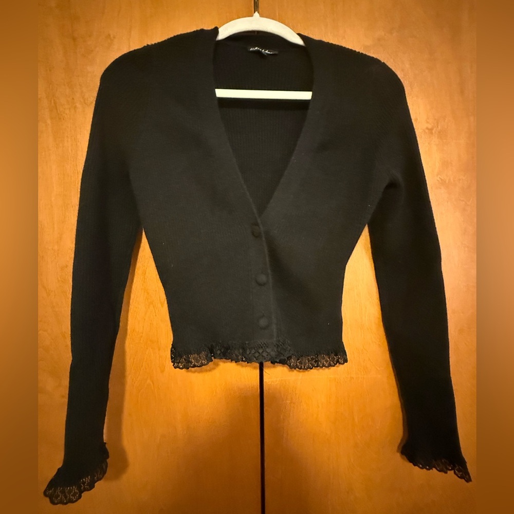 Black V-Neck Lace Trim Cardigan/Sweater for Love and Lemons